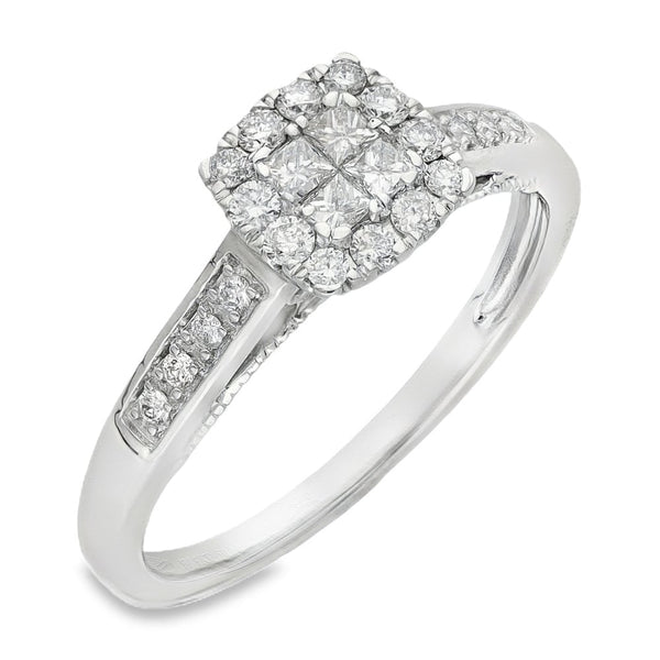 9ct White Gold Diamond Cluster Ring - Size Q½ - 0.50ct