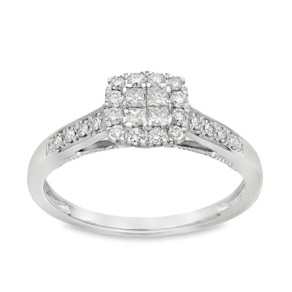 9ct White Gold Diamond Cluster Ring - Size Q½ - 0.50ct