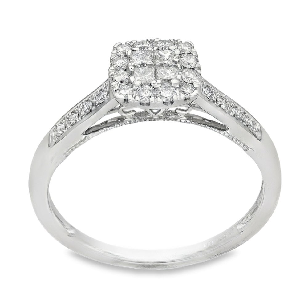 9ct White Gold Diamond Cluster Ring - Size Q½ - 0.50ct