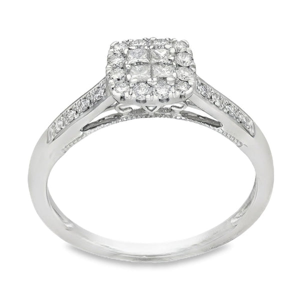 9ct White Gold Diamond Cluster Ring - Size Q½ - 0.50ct