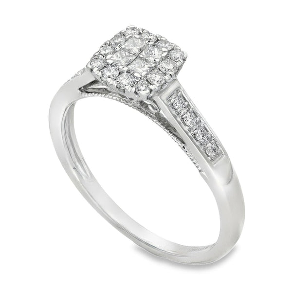 9ct White Gold Diamond Cluster Ring - Size Q½ - 0.50ct