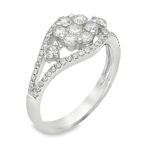 18ct White Gold Diamond Flower Cluster Ring - Size L - 0.85ct