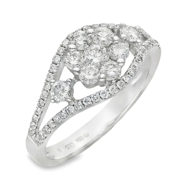 18ct White Gold Diamond Flower Cluster Ring - Size L - 0.85ct