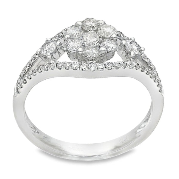 18ct White Gold Diamond Flower Cluster Ring - Size L - 0.85ct