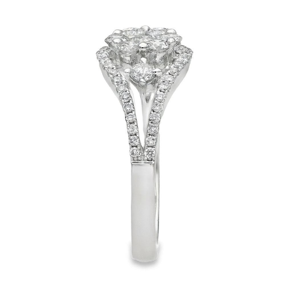 18ct White Gold Diamond Flower Cluster Ring - Size L - 0.85ct
