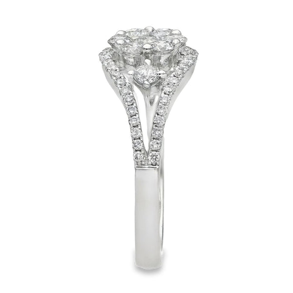 18ct White Gold Diamond Flower Cluster Ring - Size L - 0.85ct