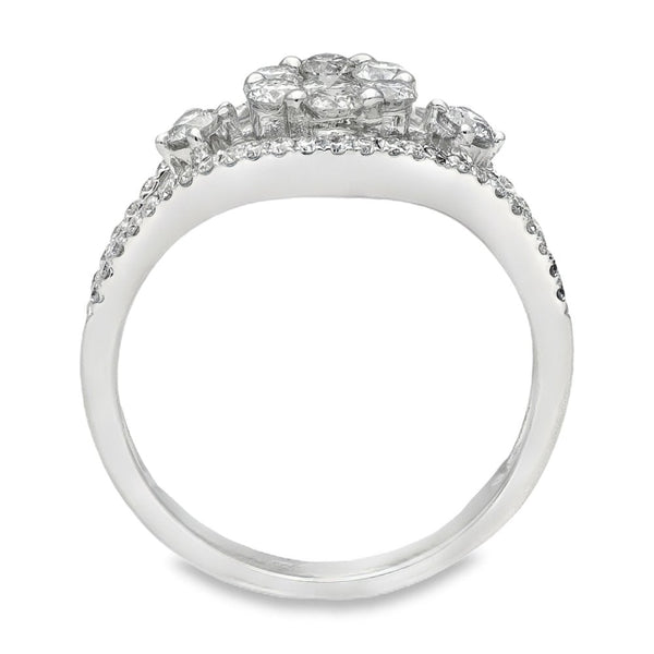 18ct White Gold Diamond Flower Cluster Ring - Size L - 0.85ct