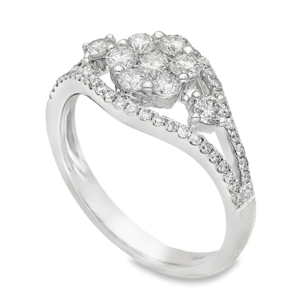 18ct White Gold Diamond Flower Cluster Ring - Size L - 0.85ct