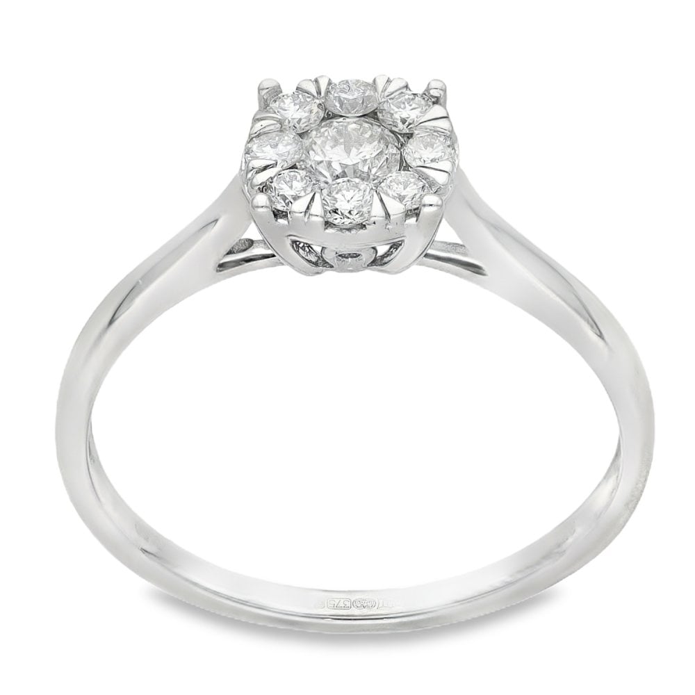 9ct White Gold Diamond Cluster Ring - Size T½ - 0.50ct