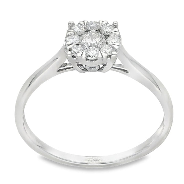 9ct White Gold Diamond Cluster Ring - Size T½ - 0.50ct