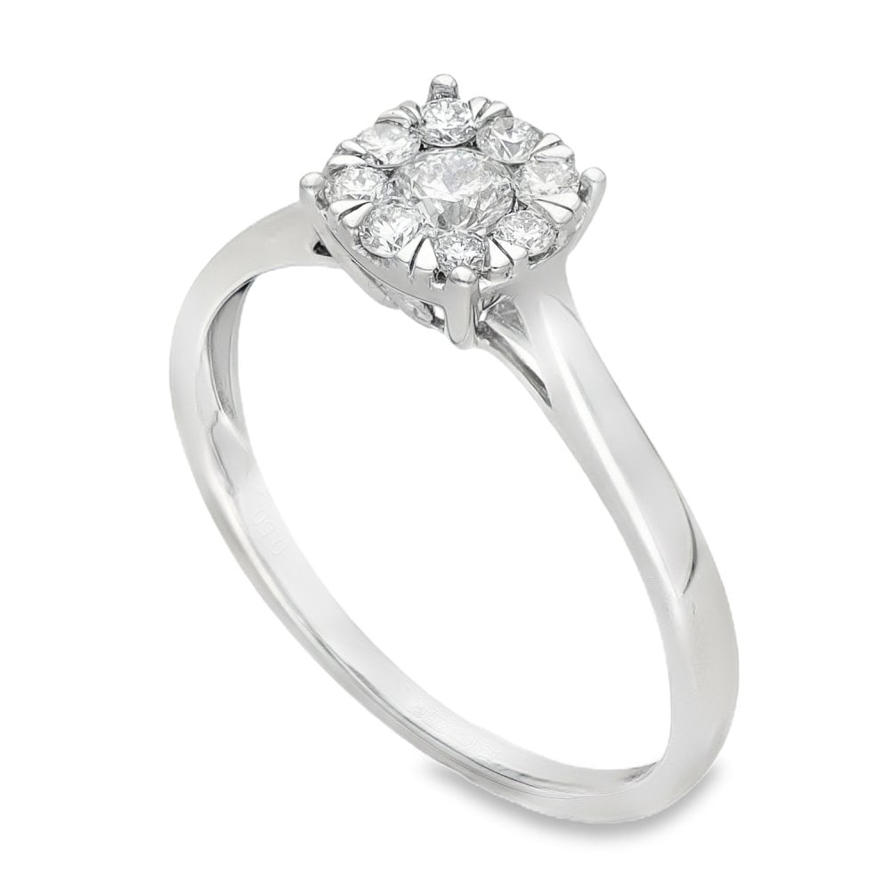 9ct White Gold Diamond Cluster Ring - Size T½ - 0.50ct