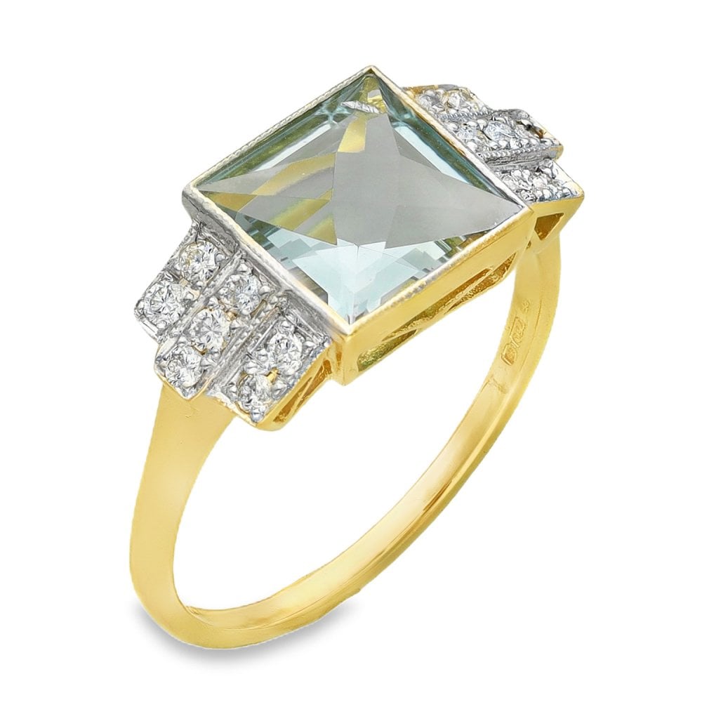 18ct Yellow Gold Aquamarine & Diamond Ring - Size L½ - 1.90ct