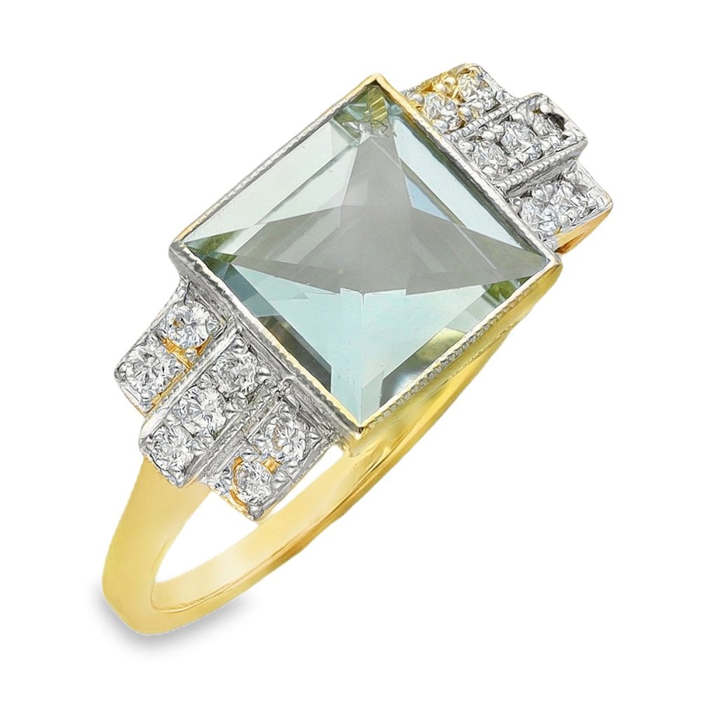 18ct Yellow Gold Aquamarine & Diamond Ring - Size L½ - 1.90ct