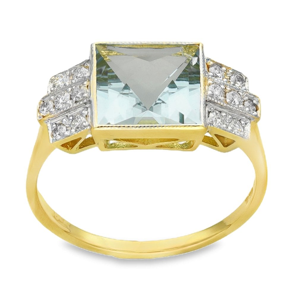 18ct Yellow Gold Aquamarine & Diamond Ring - Size L½ - 1.90ct