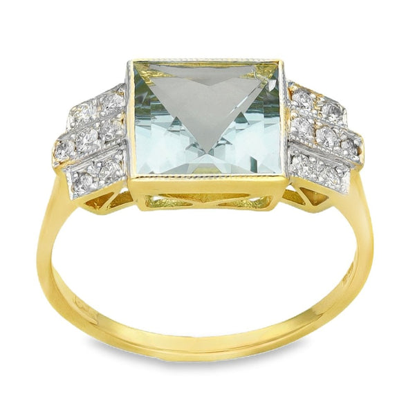18ct Yellow Gold Aquamarine & Diamond Ring - Size L½ - 1.90ct