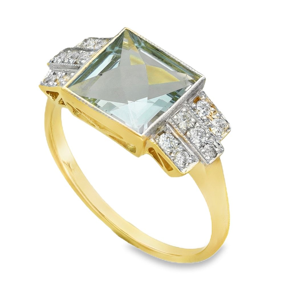 18ct Yellow Gold Aquamarine & Diamond Ring - Size L½ - 1.90ct