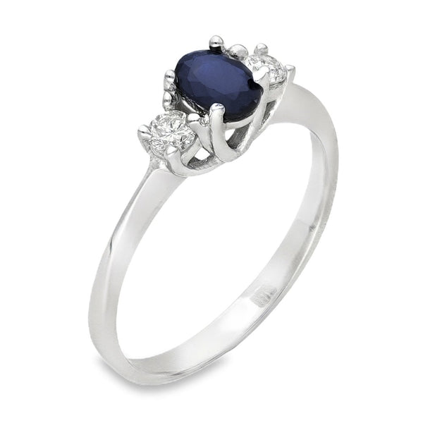 18ct White Gold Sapphire & Diamond Trilogy Ring -Size N½ -0.41ct