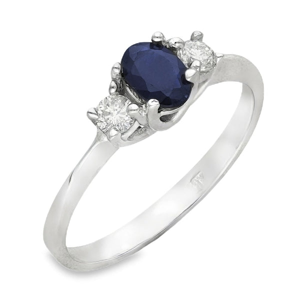 18ct White Gold Sapphire & Diamond Trilogy Ring -Size N½ -0.41ct