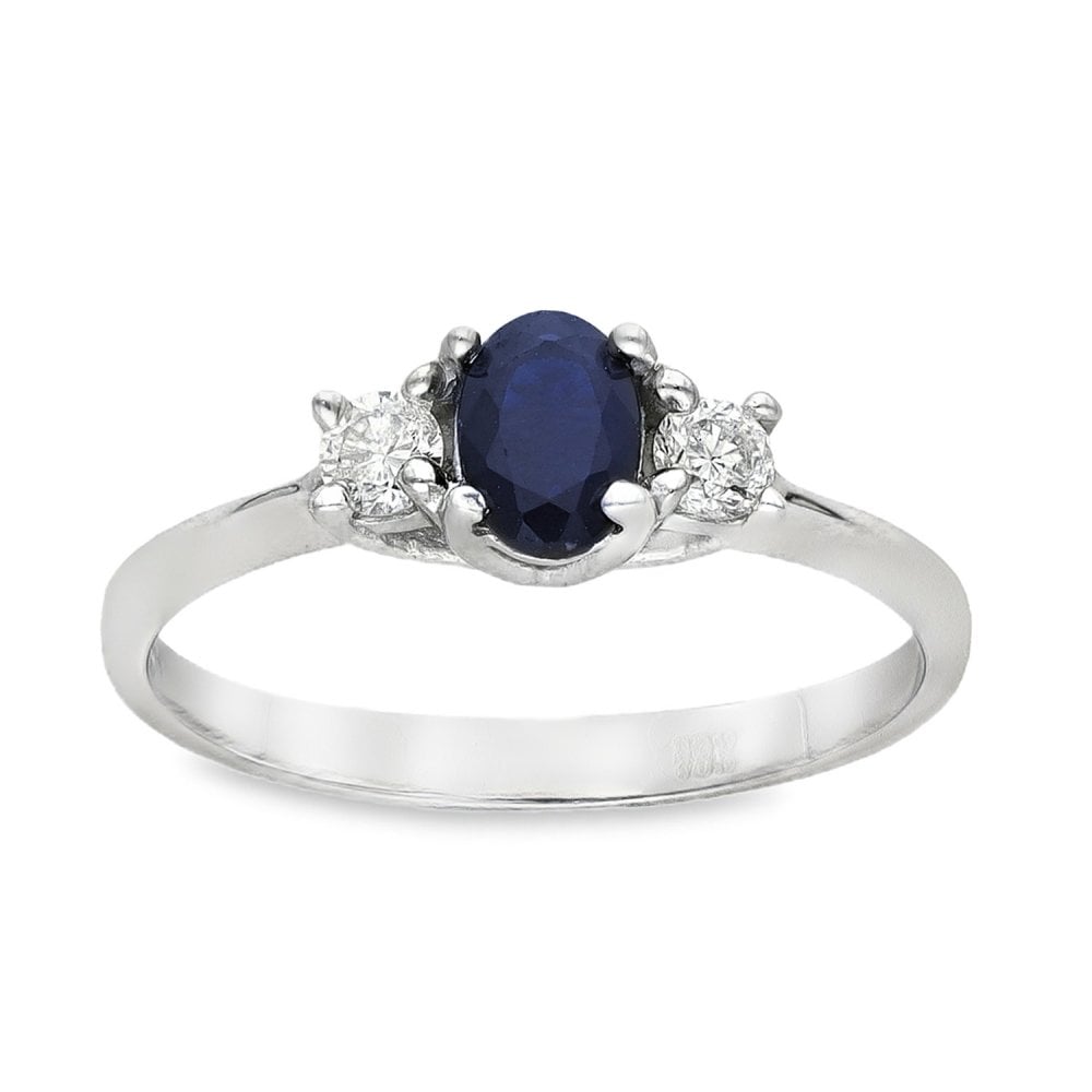18ct White Gold Sapphire & Diamond Trilogy Ring -Size N½ -0.41ct