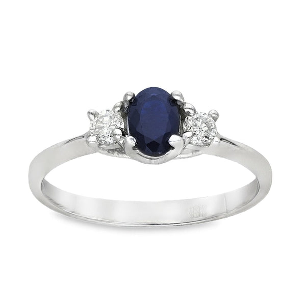 18ct White Gold Sapphire & Diamond Trilogy Ring -Size N½ -0.41ct