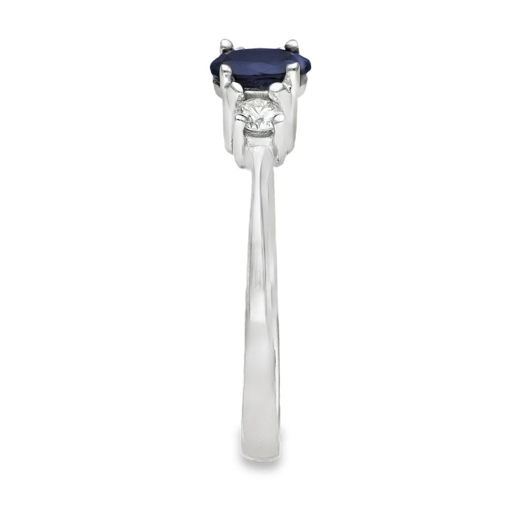 18ct White Gold Sapphire & Diamond Trilogy Ring -Size N½ -0.41ct