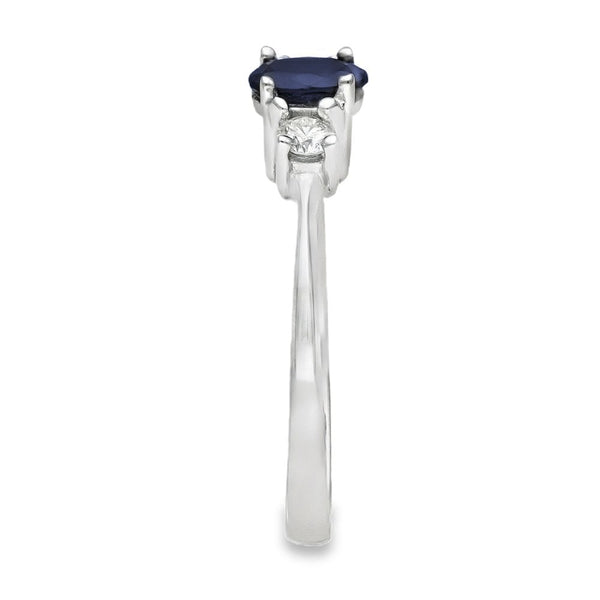 18ct White Gold Sapphire & Diamond Trilogy Ring -Size N½ -0.41ct