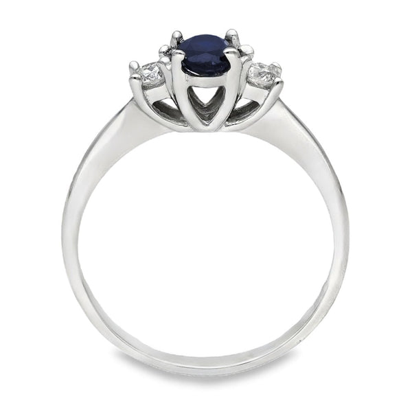 18ct White Gold Sapphire & Diamond Trilogy Ring -Size N½ -0.41ct