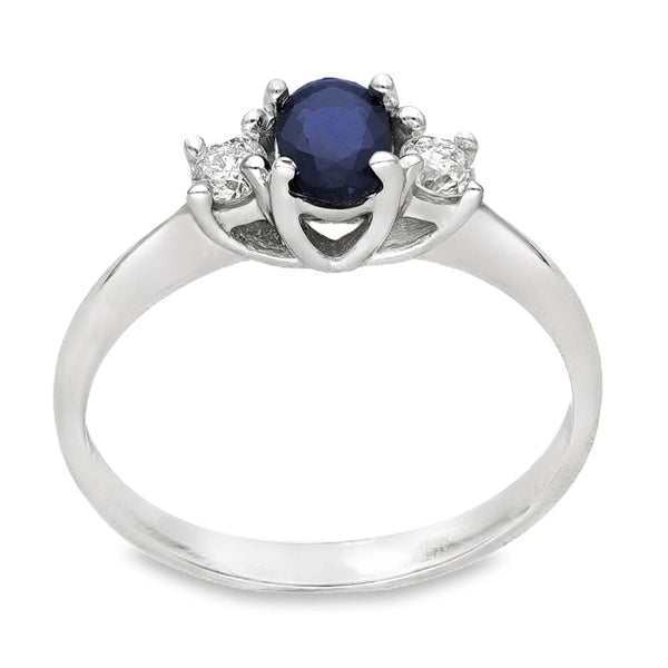 18ct White Gold Sapphire & Diamond Trilogy Ring -Size N½ -0.41ct
