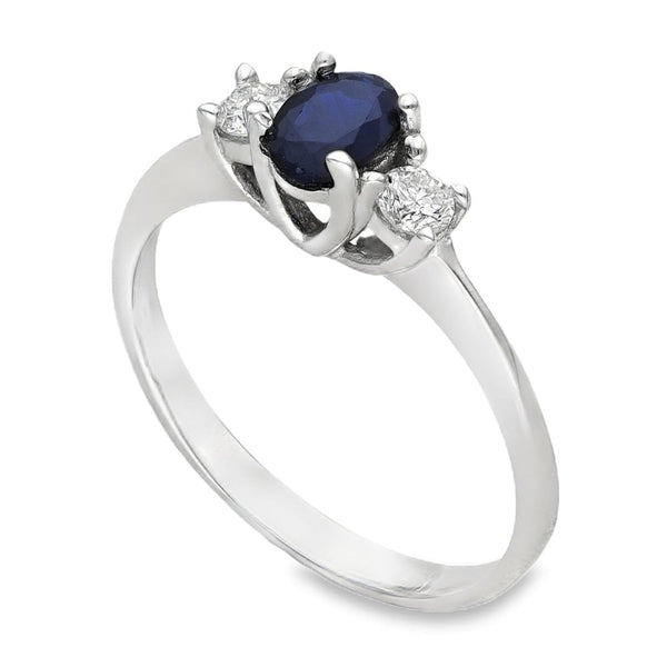 18ct White Gold Sapphire & Diamond Trilogy Ring -Size N½ -0.41ct