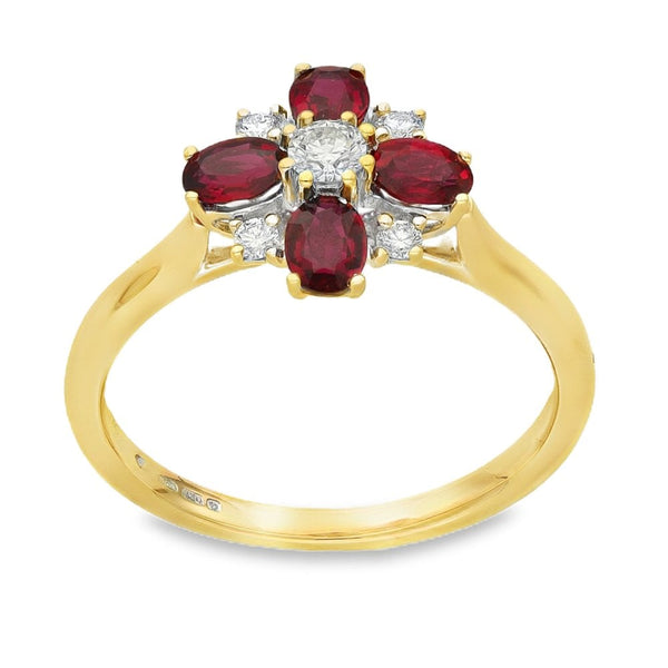 18ct White Gold Ruby & Diamond Cluster Ring - Size M - 0.18ct