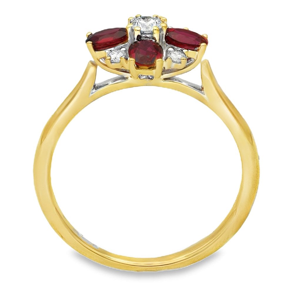 18ct White Gold Ruby & Diamond Cluster Ring - Size M - 0.18ct