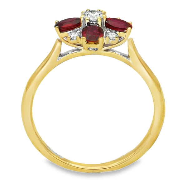 18ct White Gold Ruby & Diamond Cluster Ring - Size M - 0.18ct