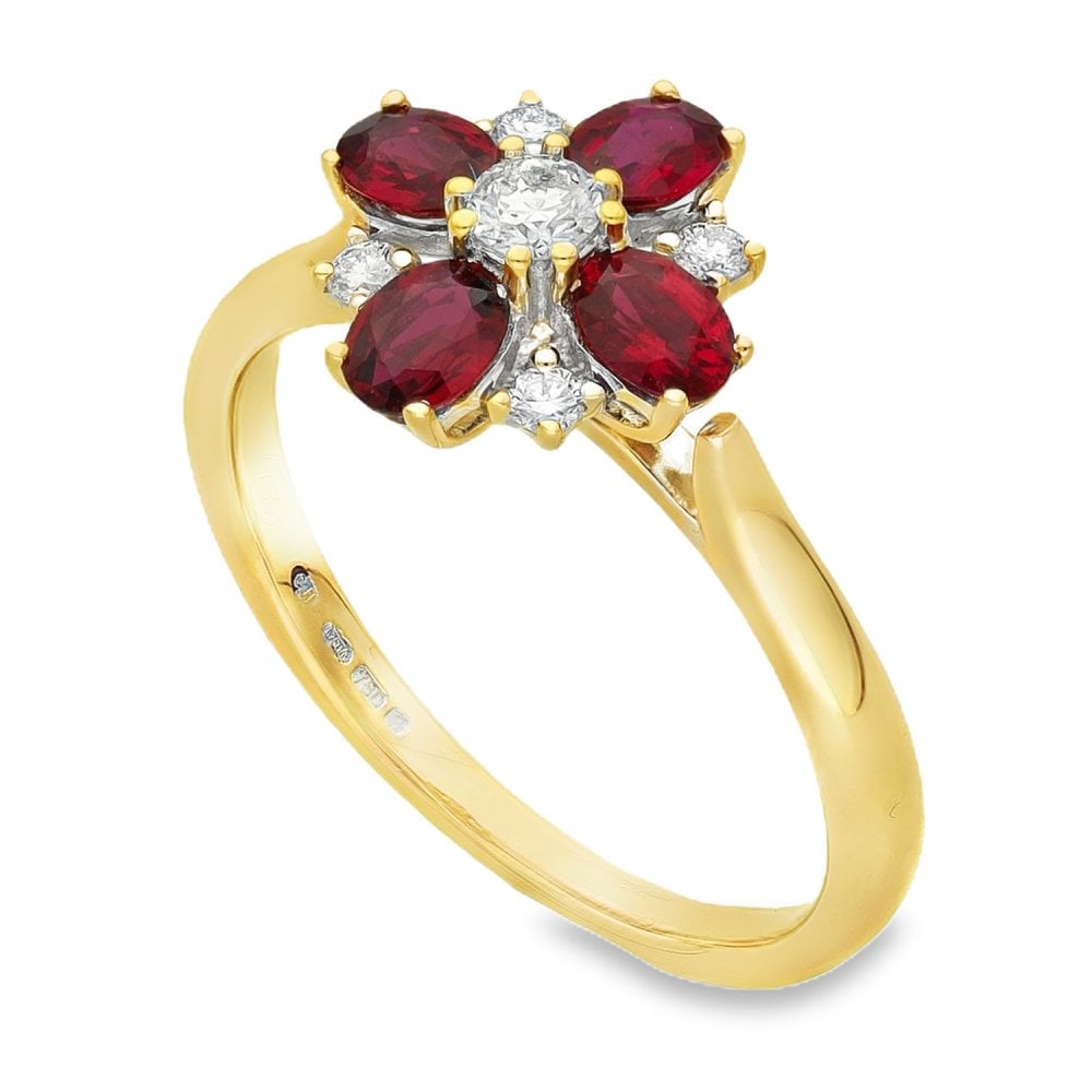 18ct White Gold Ruby & Diamond Cluster Ring - Size M - 0.18ct