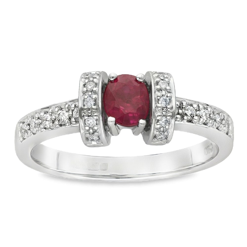 14ct White Gold Ruby & Diamond Ring - Size M - 0.15ct