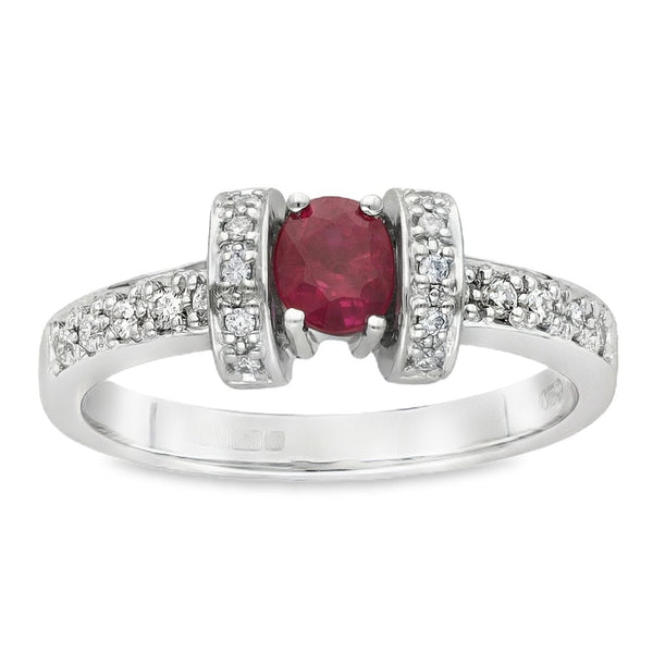 14ct White Gold Ruby & Diamond Ring - Size M - 0.15ct