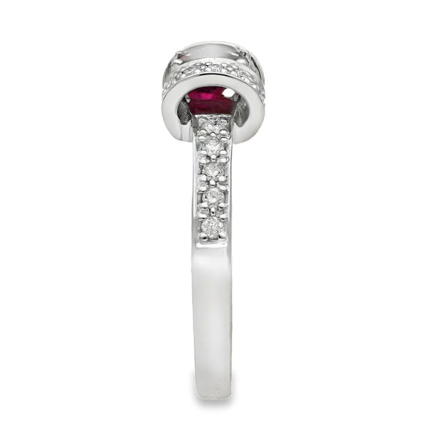 14ct White Gold Ruby & Diamond Ring - Size M - 0.15ct