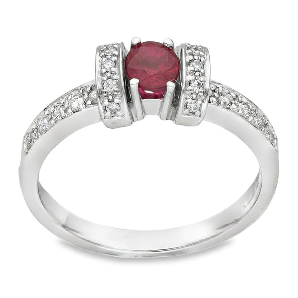14ct White Gold Ruby & Diamond Ring - Size M - 0.15ct