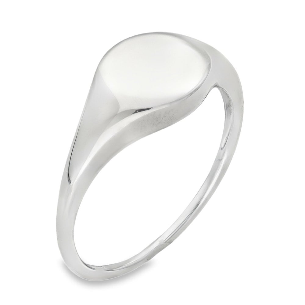 9ct White Gold Plain Round Signet Ring - Size V - 10mm
