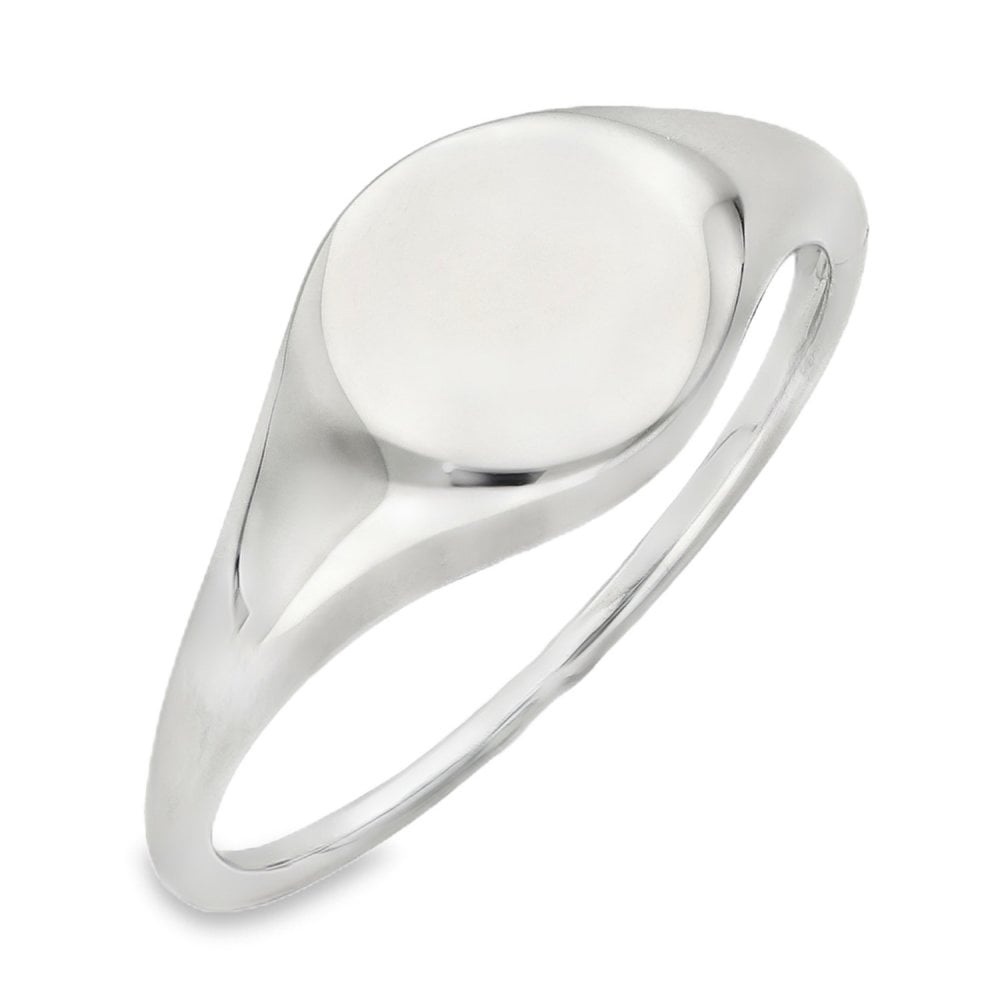 9ct White Gold Plain Round Signet Ring - Size V - 10mm