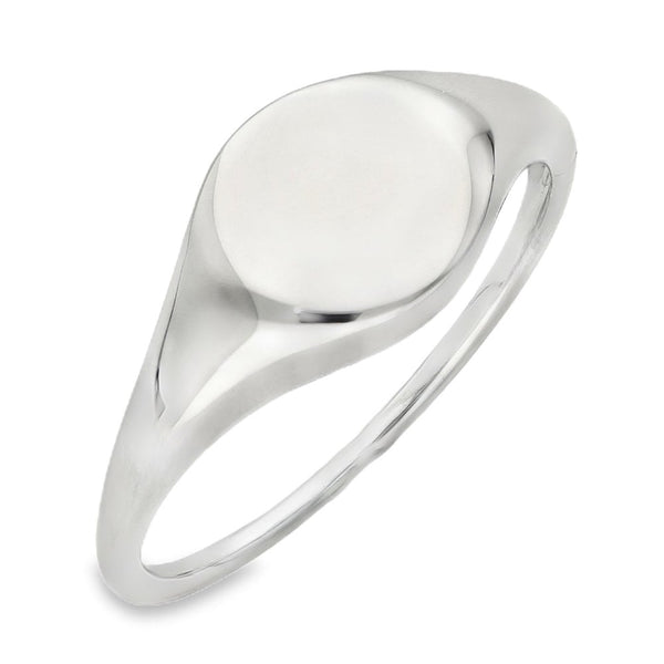 9ct White Gold Plain Round Signet Ring - Size V - 10mm