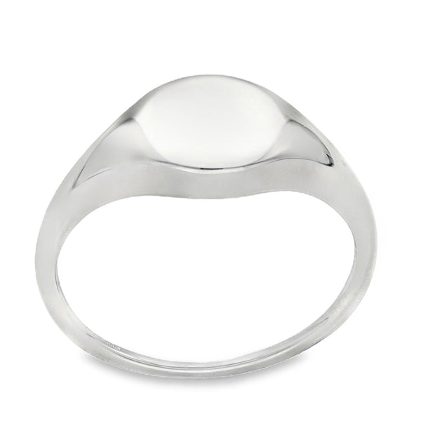 9ct White Gold Plain Round Signet Ring - Size V - 10mm