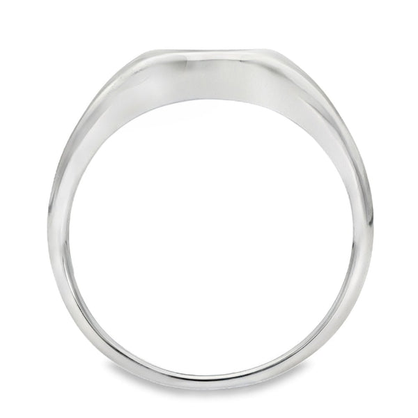 9ct White Gold Plain Round Signet Ring - Size V - 10mm