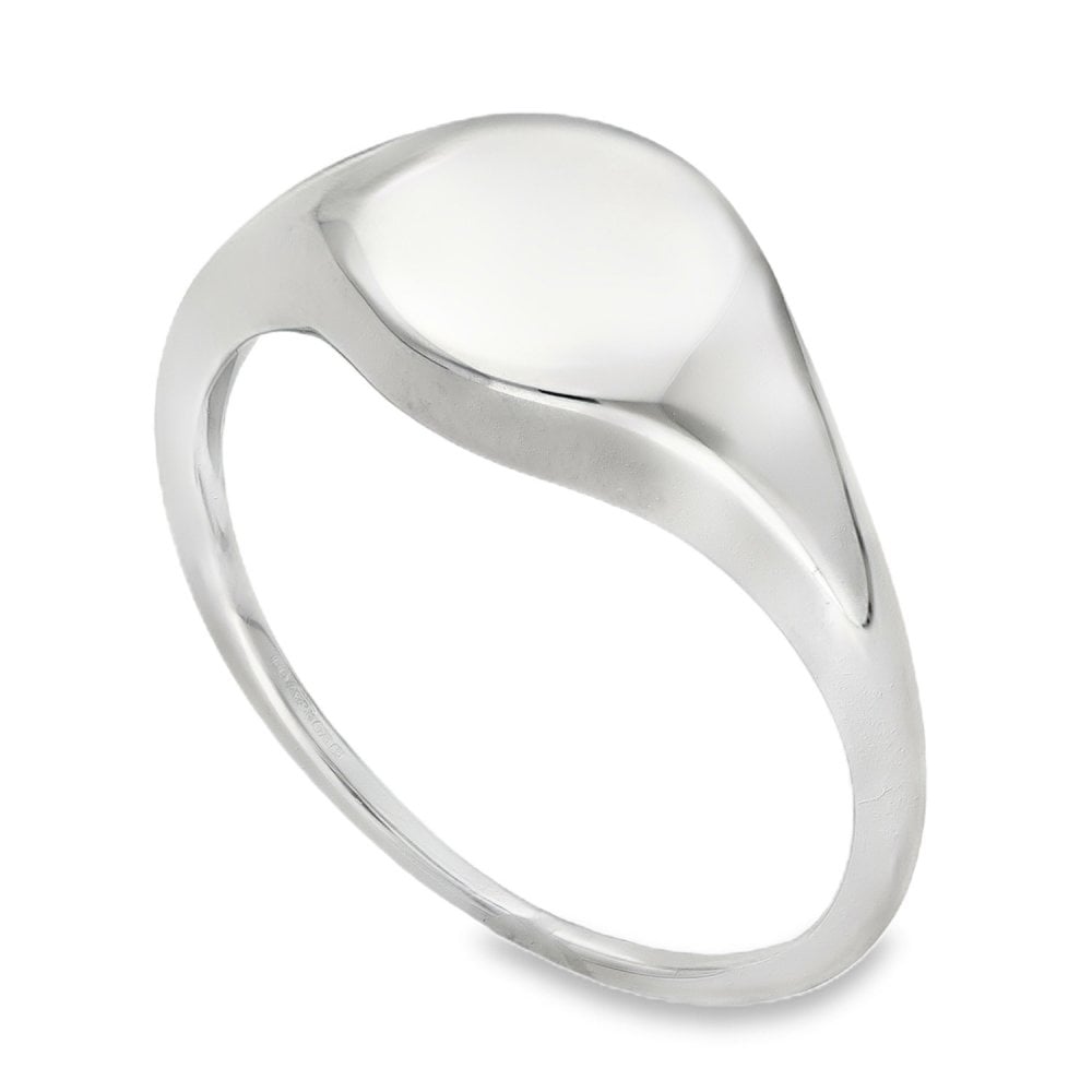 9ct White Gold Plain Round Signet Ring - Size V - 10mm