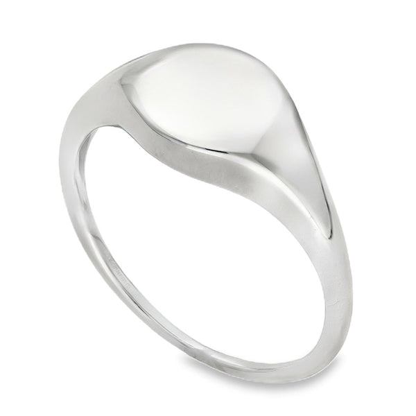 9ct White Gold Plain Round Signet Ring - Size V - 10mm