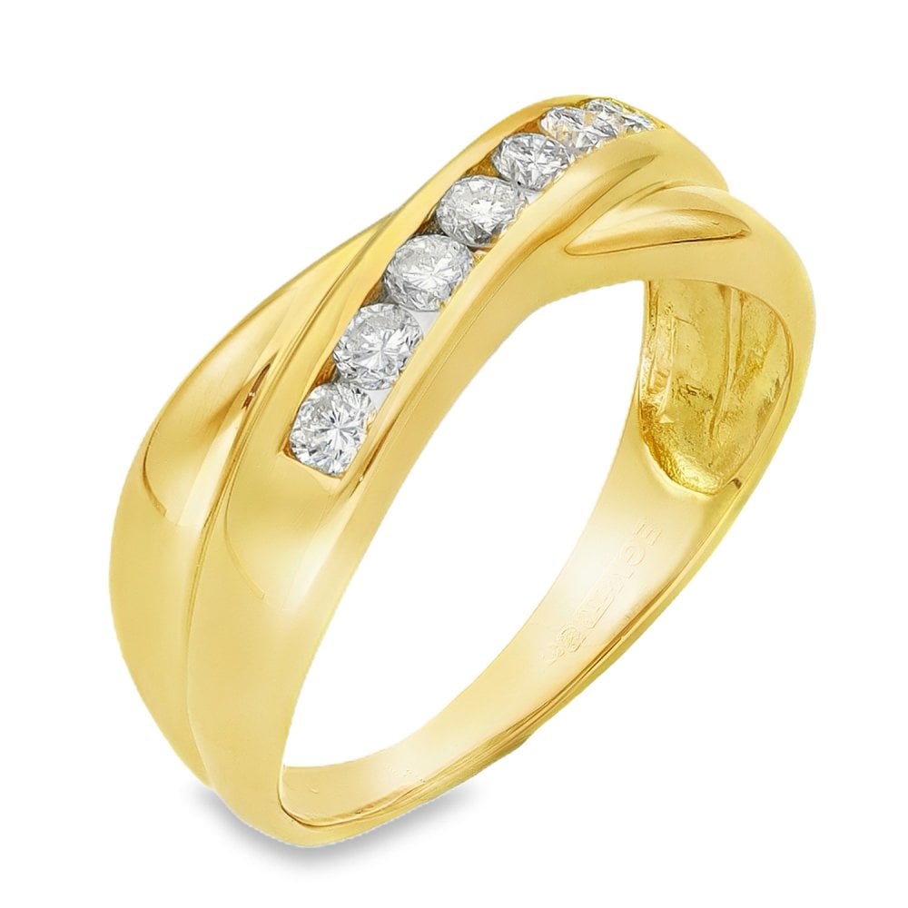 18ct Yellow Gold Diamond Crossover Ring - Size O - 0.33ct