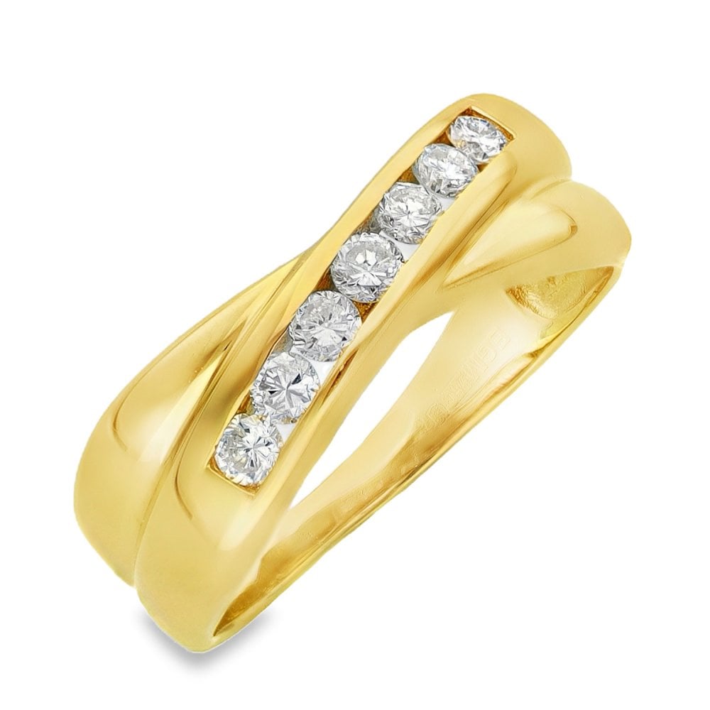 18ct Yellow Gold Diamond Crossover Ring - Size O - 0.33ct