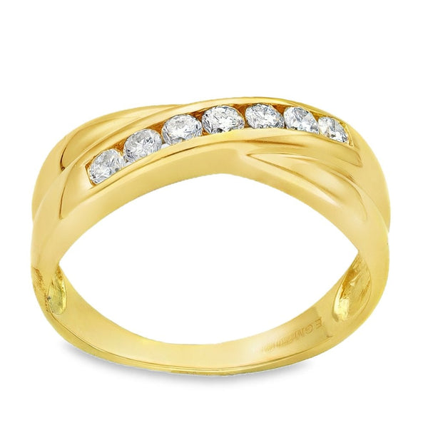 18ct Yellow Gold Diamond Crossover Ring - Size O - 0.33ct