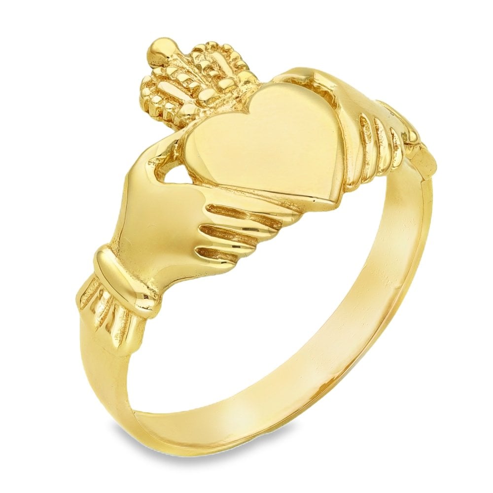 9ct Yellow Gold Claddagh Ring - Size S½ - 14mm