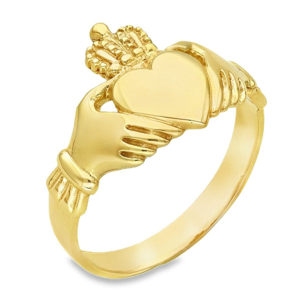 9ct Yellow Gold Claddagh Ring - Size S½ - 14mm