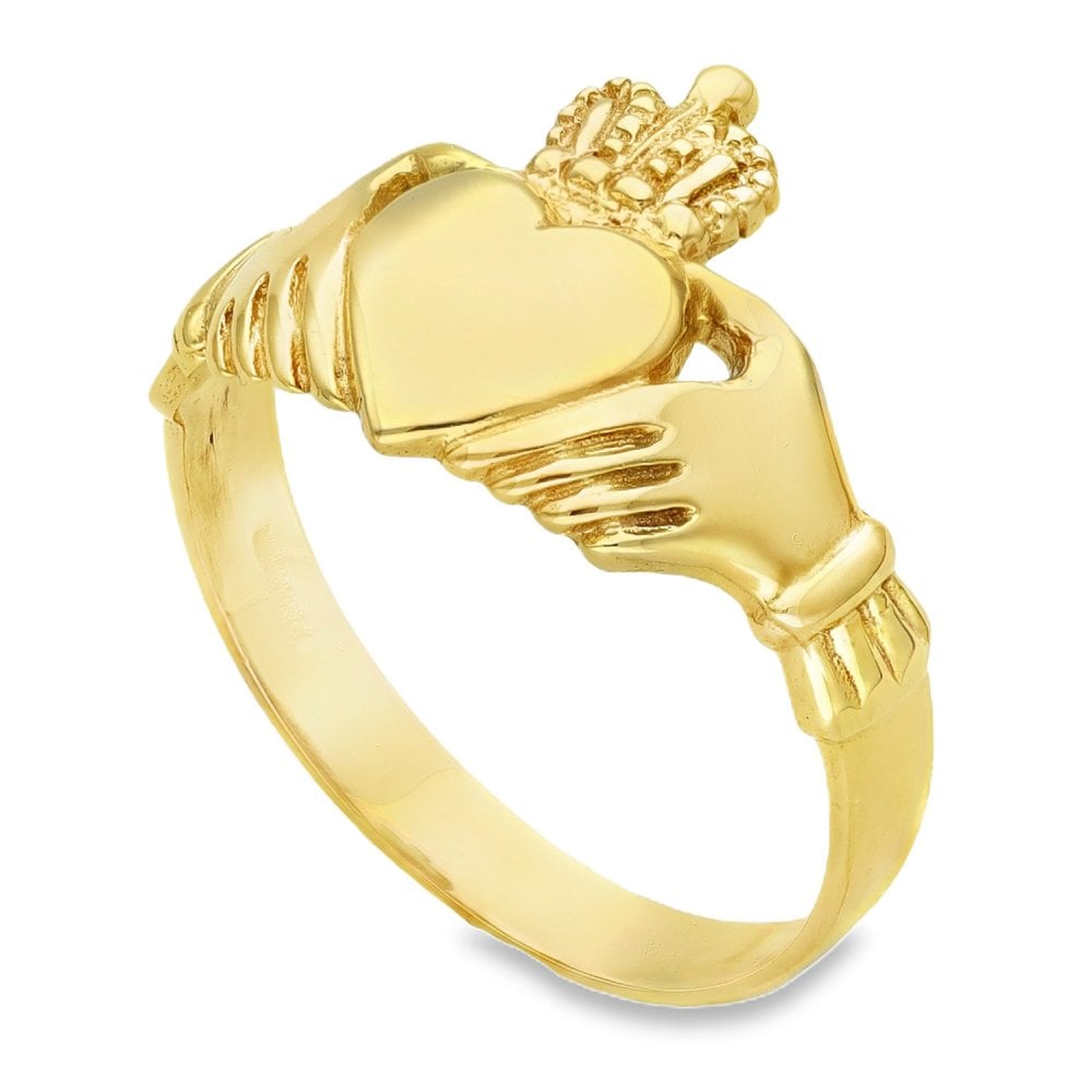 9ct Yellow Gold Claddagh Ring - Size S½ - 14mm